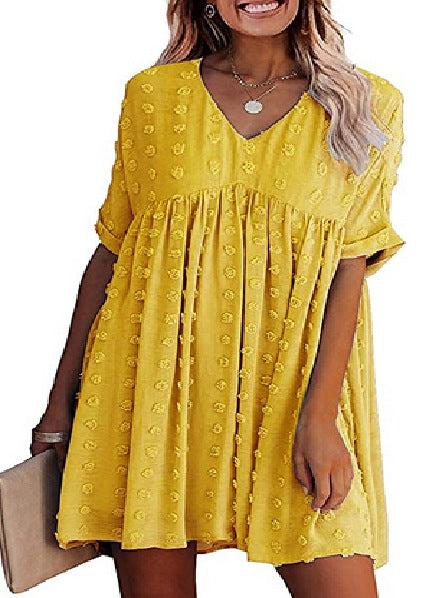 Locker Sitzendes Kurzärmliges Weites Taillenkleid