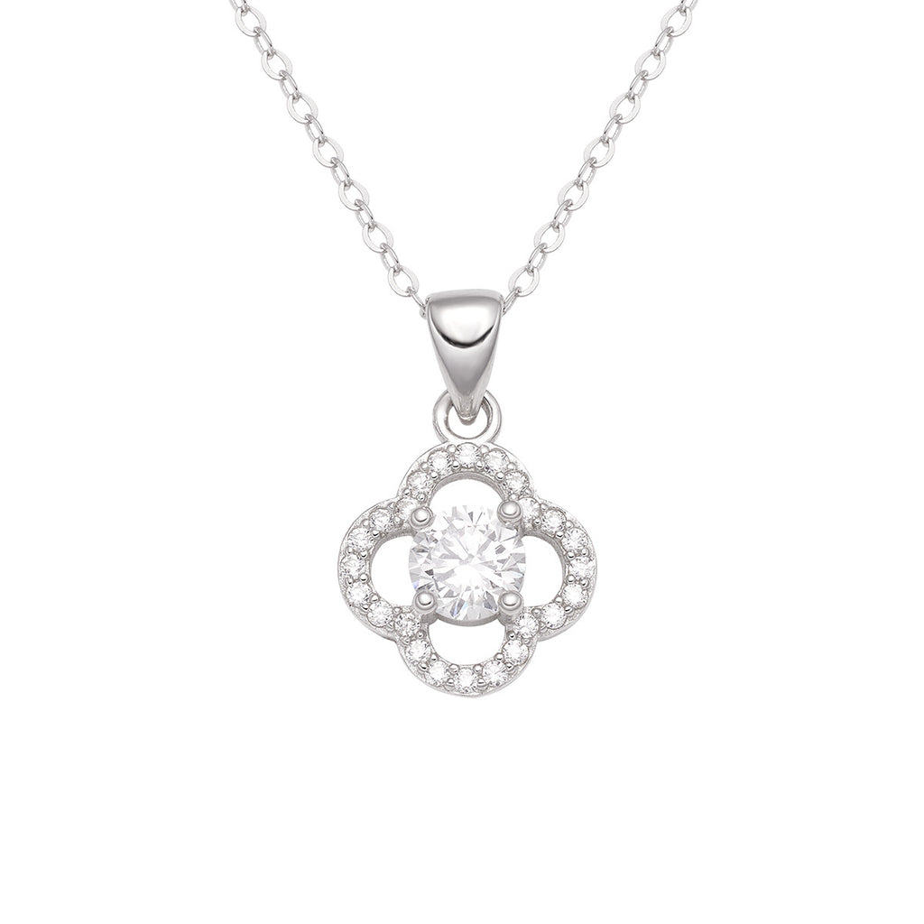 Damen elegante Halskette mit floralem Anhänger und funkelnden Zirkonia Shop Nory