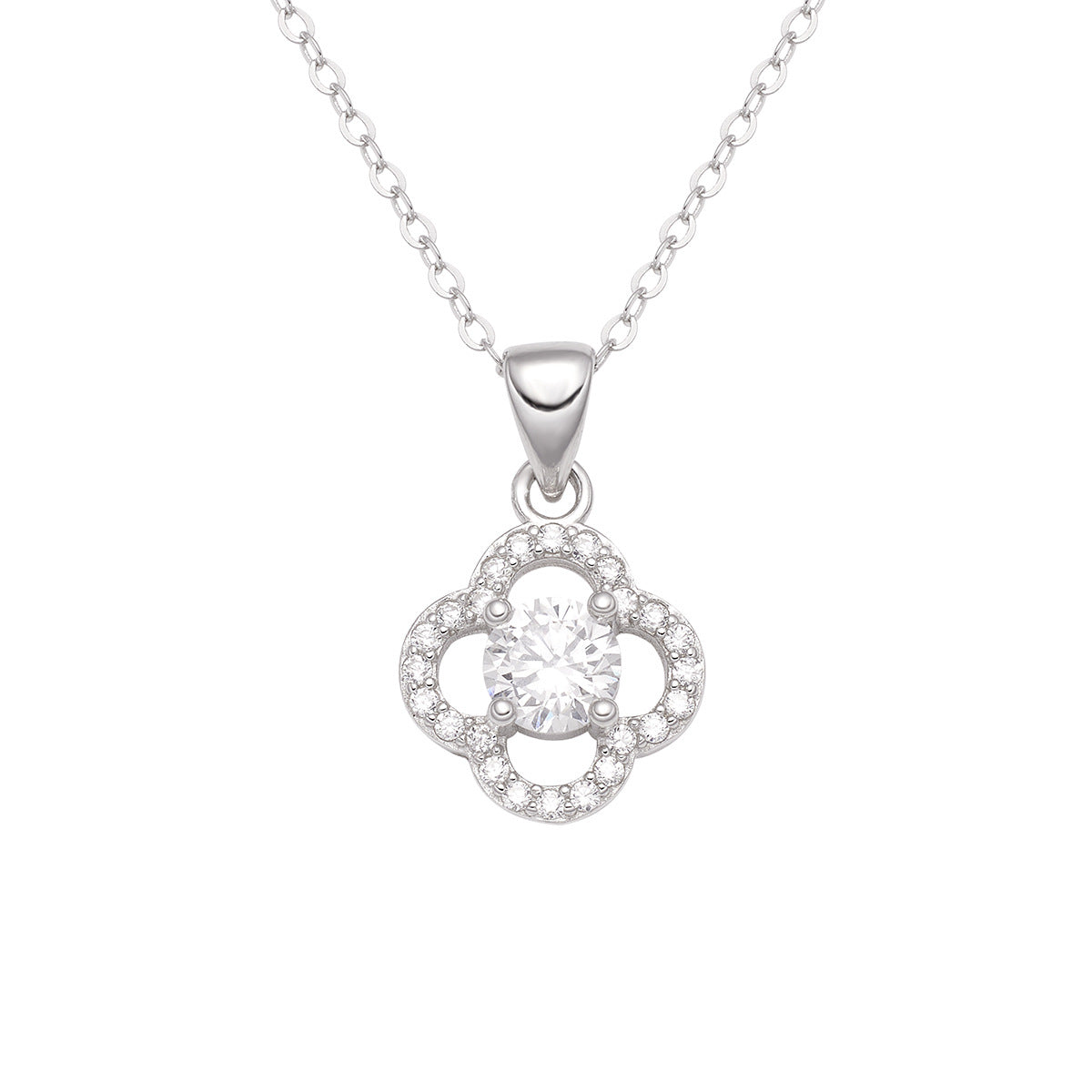 Damen elegante Halskette mit floralem Anhänger und funkelnden Zirkonia Shop Nory