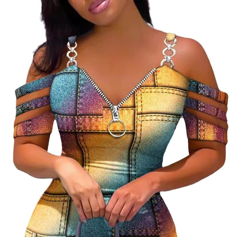 Damen figurbetontes Trägerkleid mit Reißverschluss und einzigartigem Design
