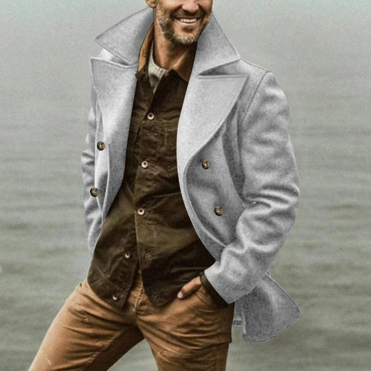 Herren Kurzmantel im Marine-Stil aus Wollmischung mit doppelter Knopfleiste und großem Revers Shop Nory