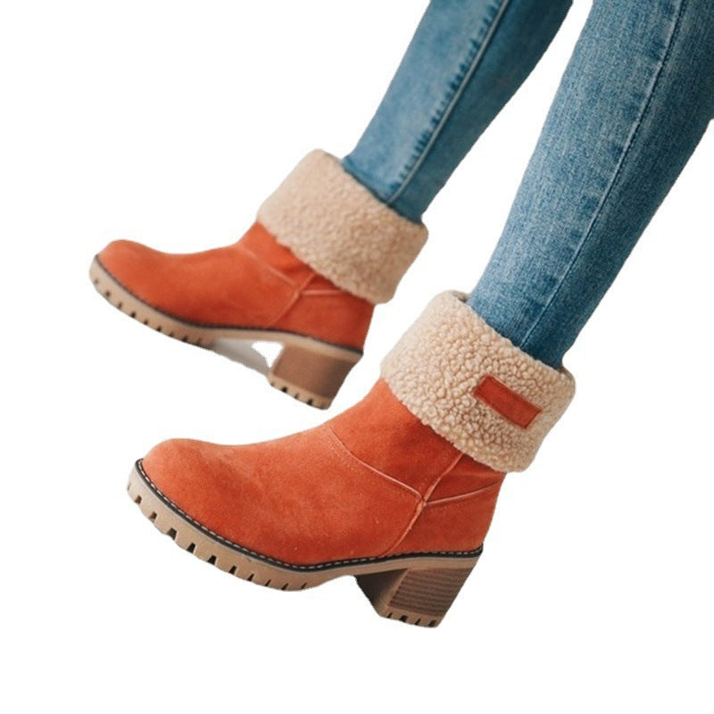 Damen Winterstiefel mit kuscheligem Kunstfellkragen und robustem Sohlenprofil