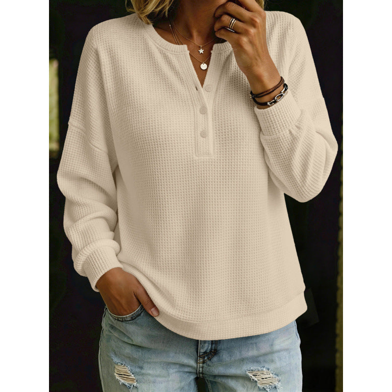 Damen Waffelstrick-Henleypullover mit Oversize-Schnitt Shop Nory