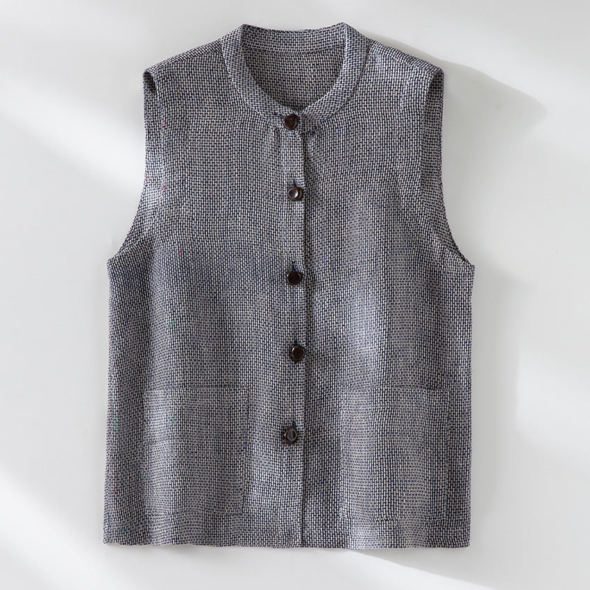 Damen Ärmellose Strickweste mit Stehkragen, Knopfleiste und aufgesetzten Taschen Shop Nory