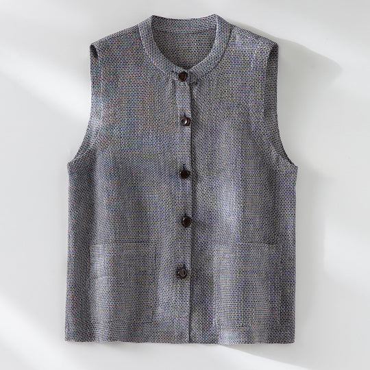 Damen Ärmellose Strickweste mit Stehkragen, Knopfleiste und aufgesetzten Taschen Shop Nory