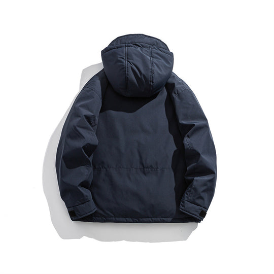 Herren Kurz geschnittener wetterfester Hybrid-Parka mit Kapuze, Druckknopfblende und schrägen Reißverschlusstaschen Shop Nory