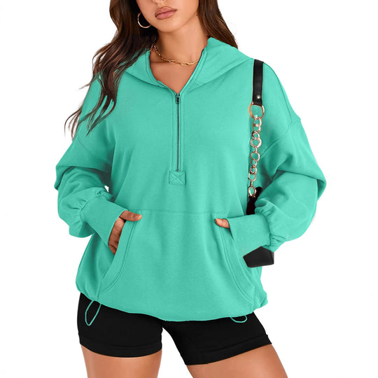 Damen Oversize-Halbzip-Hoodie mit Tunnelzug und Kängurutasche Shop Nory