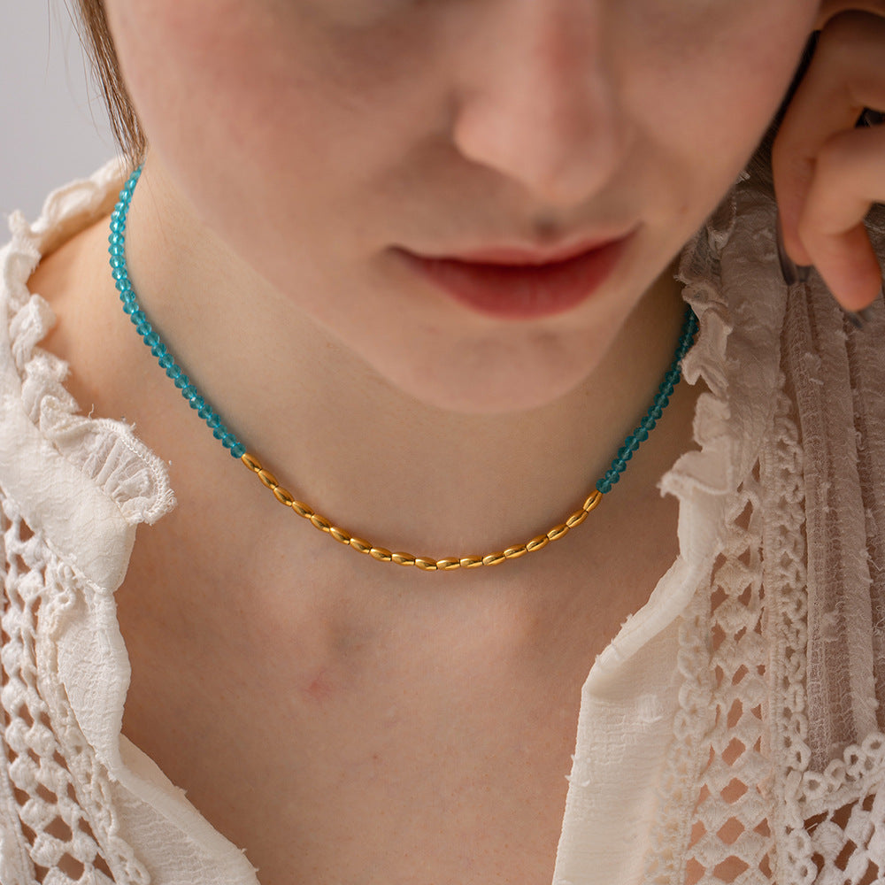 Damen Halskette mit bunten Kristallen und elegantem Edelstahl-Design Shop Nory