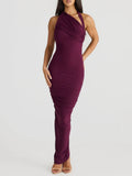 Damen Elegantes langes Wickelkleid mit schulterfreiem Design und gerafftem Oberteil