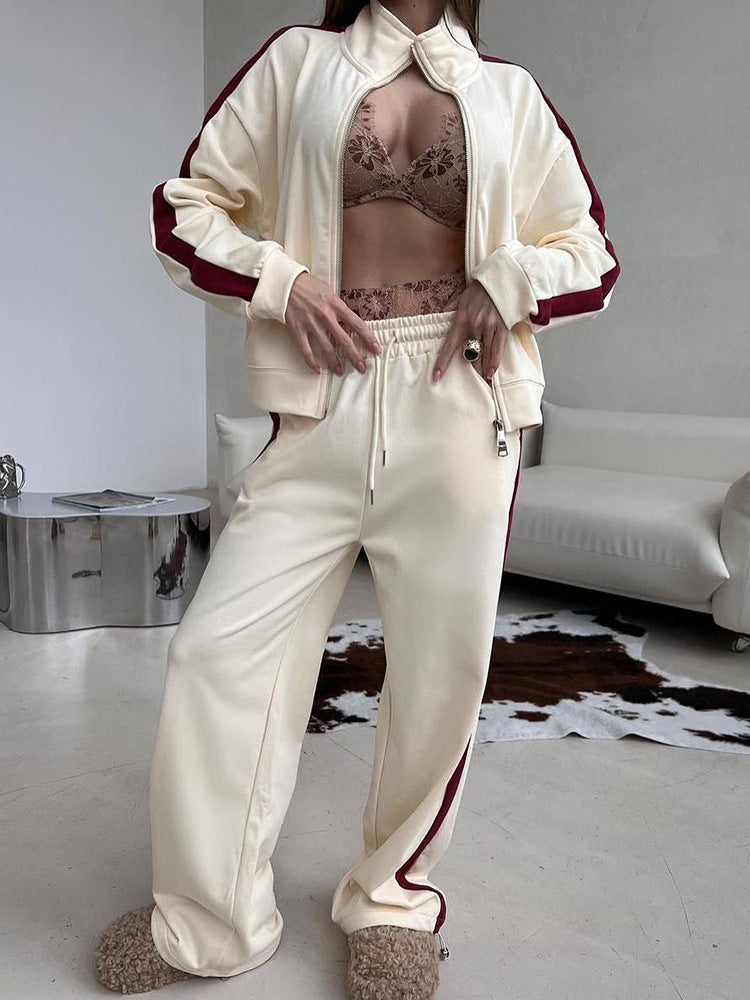 Damen Velours-Loungewear-Set mit Stehkragen, Zip-Jacke und weitem Palazzo-Hosenbein Shop Nory