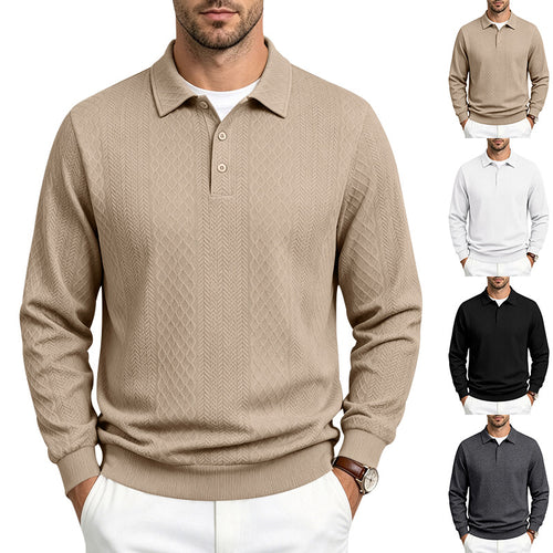 Herren Strukturiertes Langarm-Polo aus Feinstrick mit Zopfmuster Shop Nory