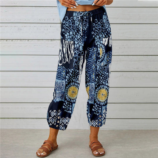 Damen Elegante Sommerhose mit floralem Muster und lockerem Schnitt