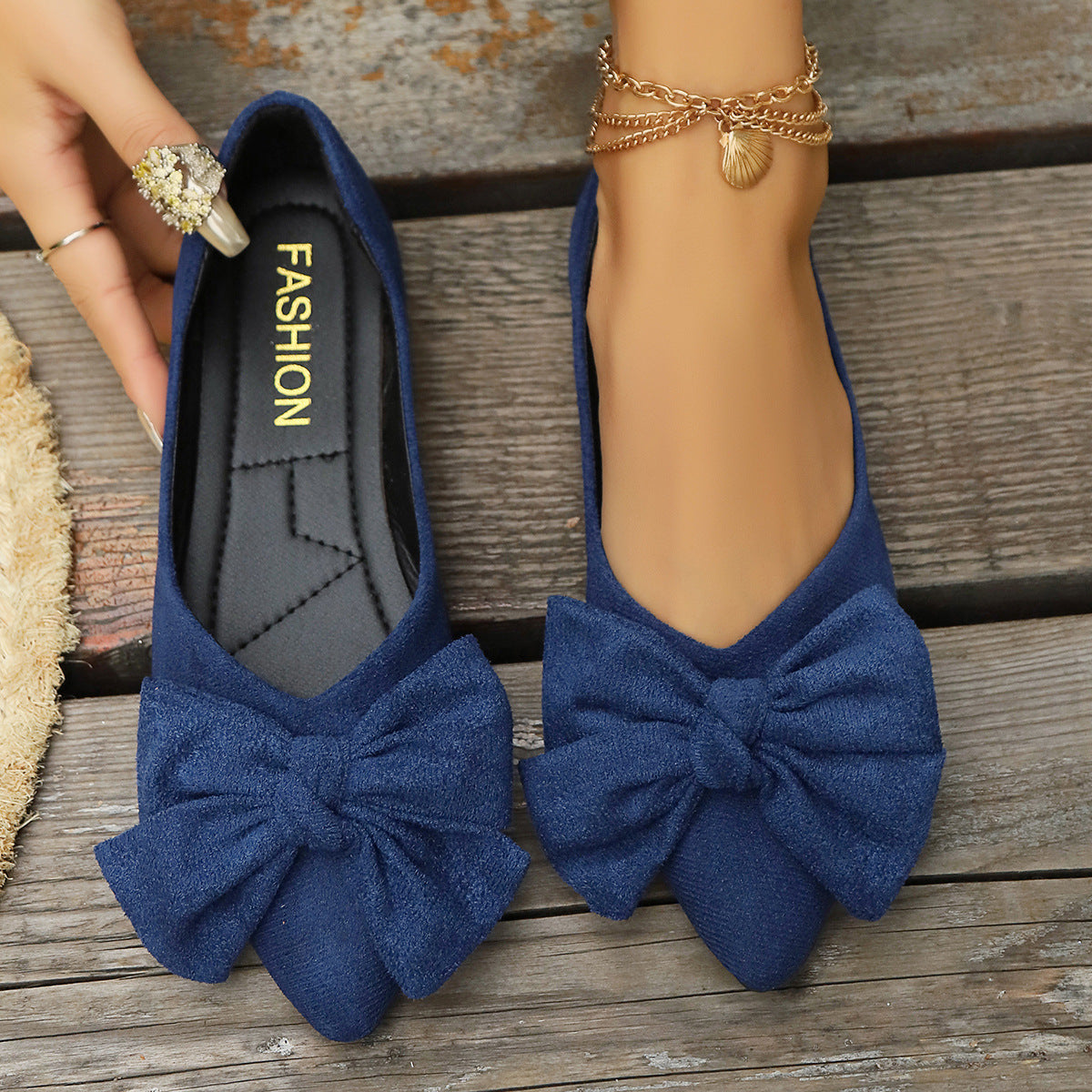 Damen Ballerinas mit eleganter Schleifenapplikation und spitzem Zehenbereich
