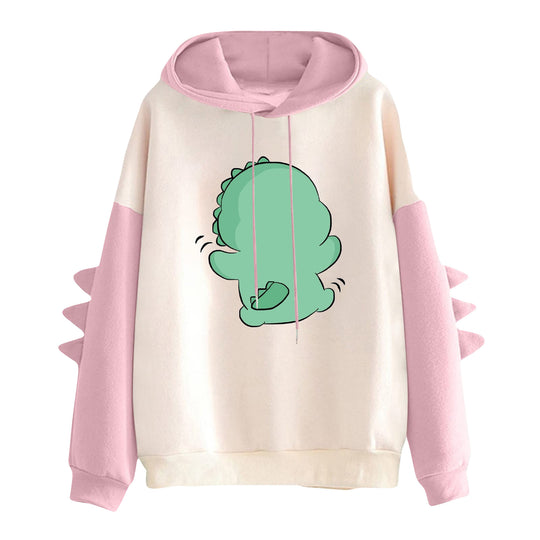 Damen nan Kapuzenpullover mit niedlichem Dinosaurierprint und dreidimensionalen Stacheln Shop Nory