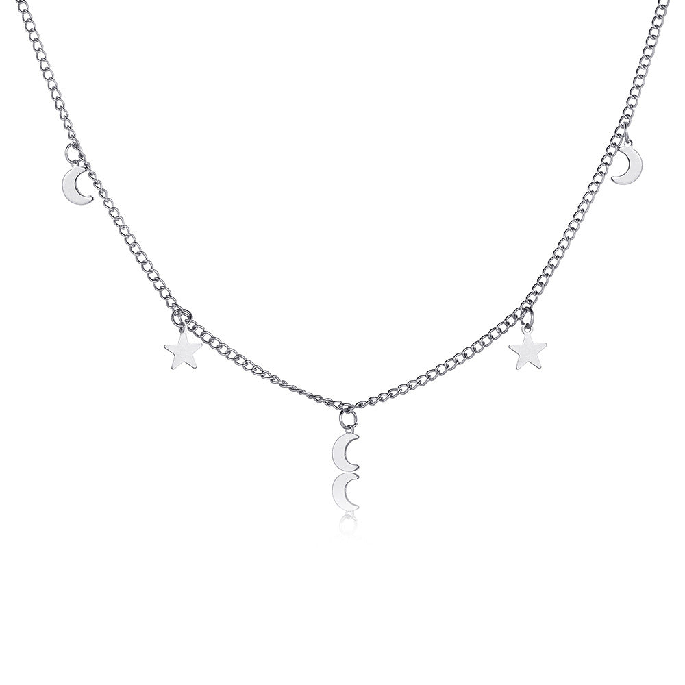 Damen Halskette mit mondförmigen und sternförmigen Anhängern Shop Nory