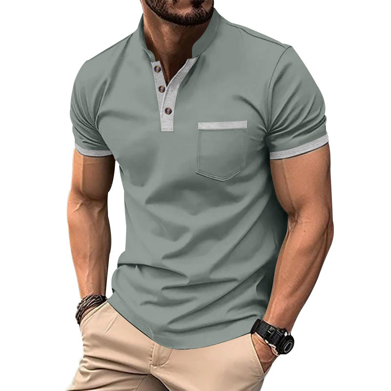 Herren Kurzarm-Henley-T-Shirt mit Button-Down-Kragen und Brusttasche Shopnory