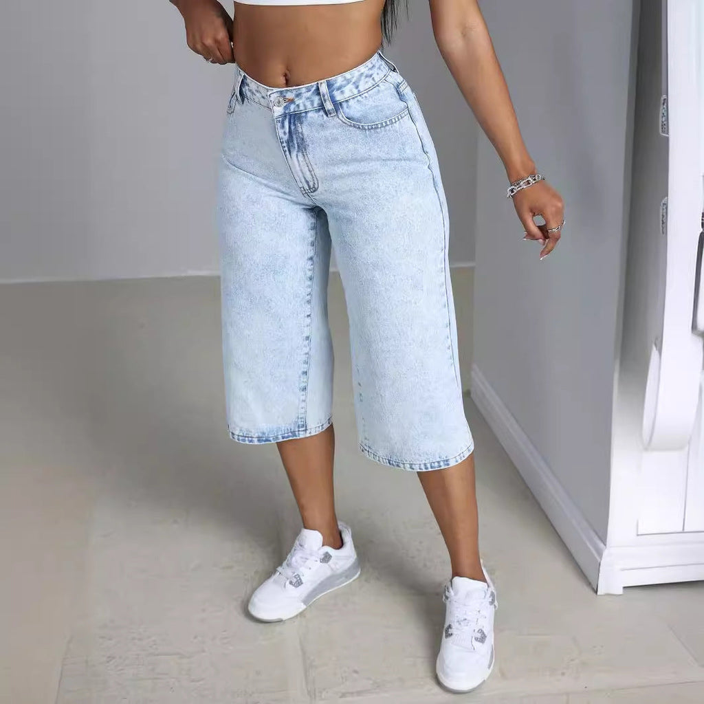 Damen Culotte-Jeans mit hohem Bund und lässigem Schnitt Shopnory