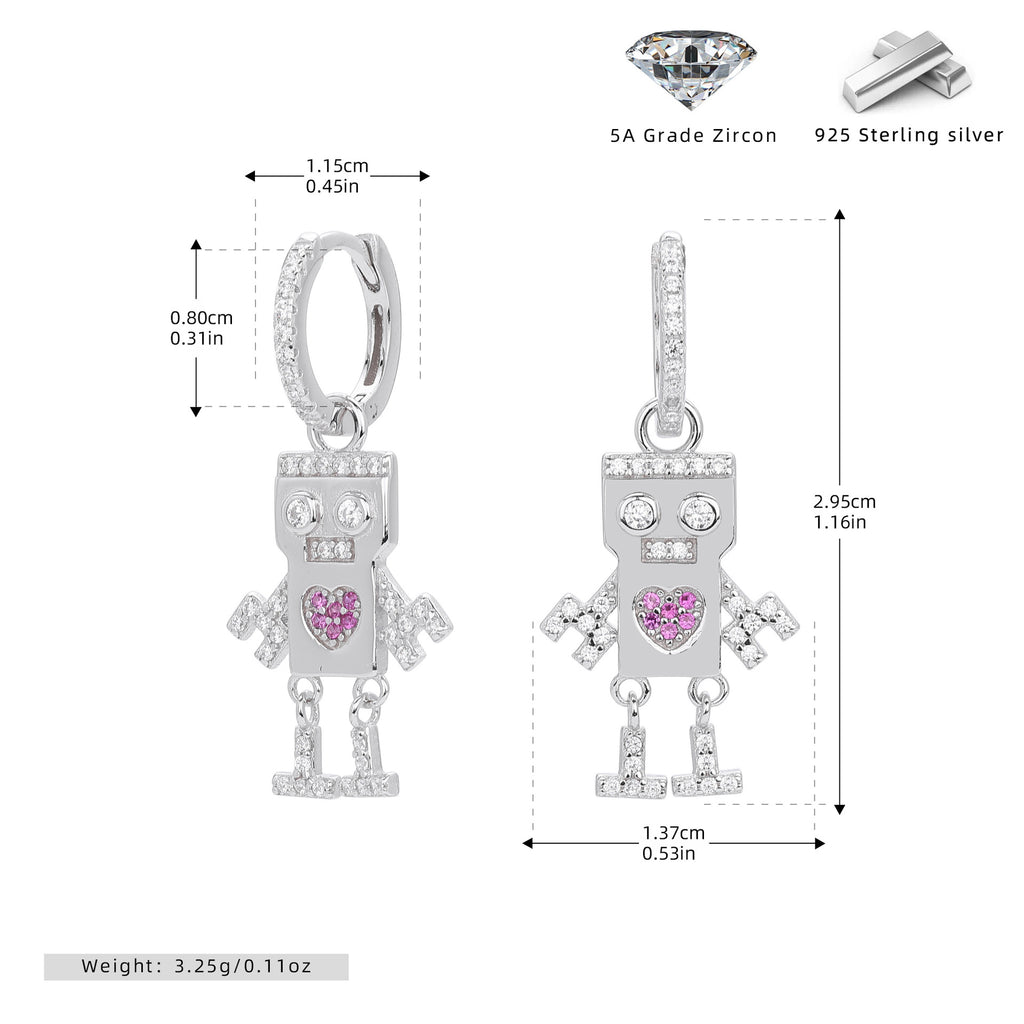 Damen Ohrhänger im kreativen Roboterdesign aus 925 Sterling Silber mit funkelnden Zirkonia Shop Nory