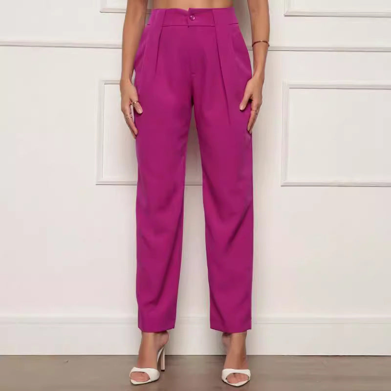 Damen elegante Hochbundhose mit Faltendetails