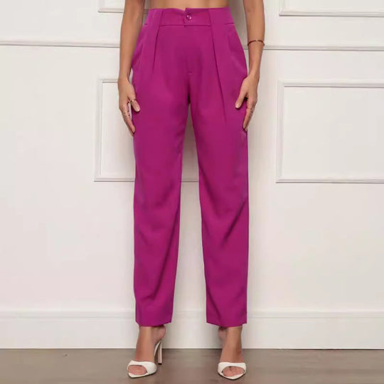 Damen elegante Hochbundhose mit Faltendetails