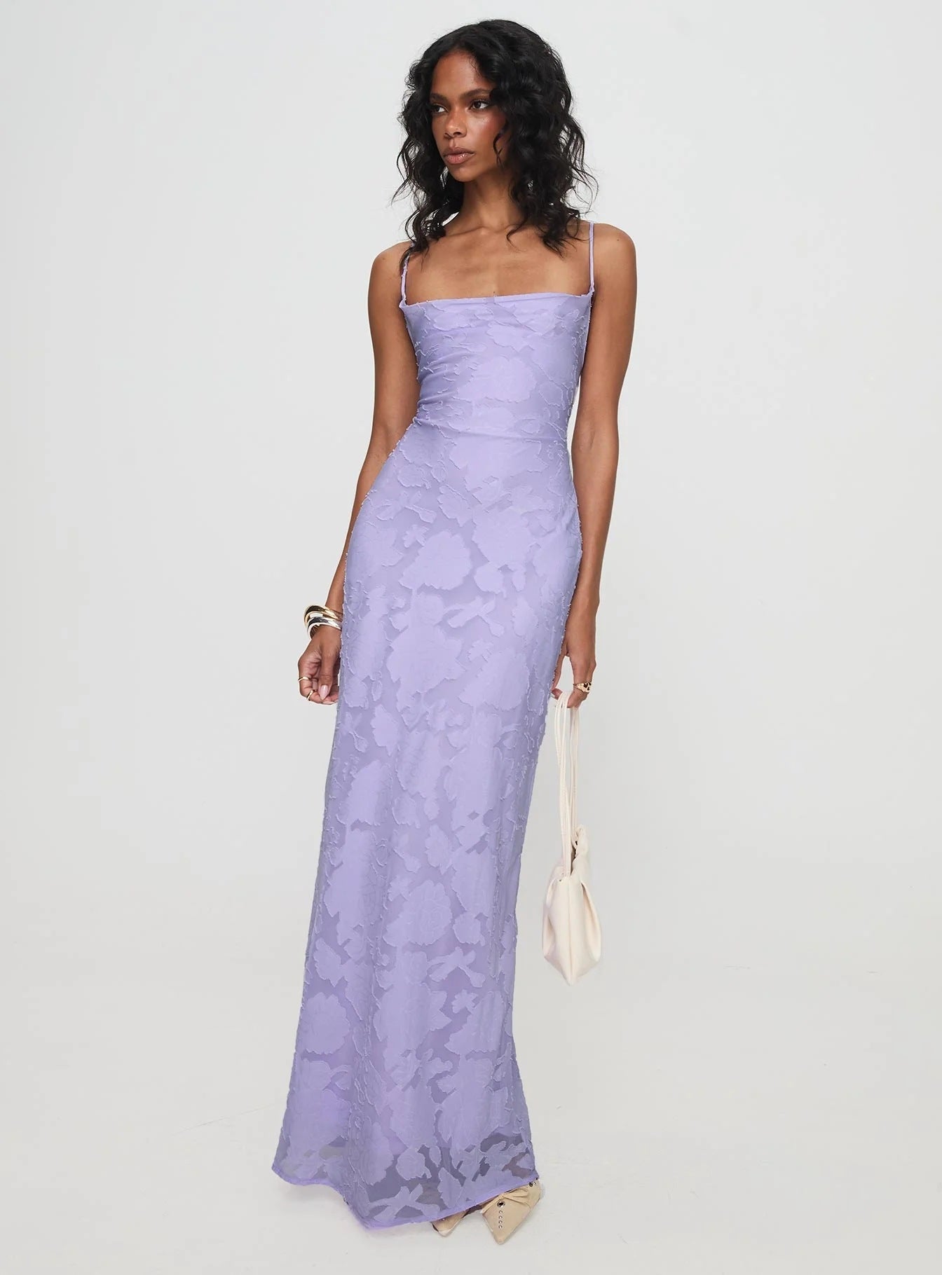 Damen Elegantes Abendkleid mit floralem Spitzenmuster und Spaghettiträgern