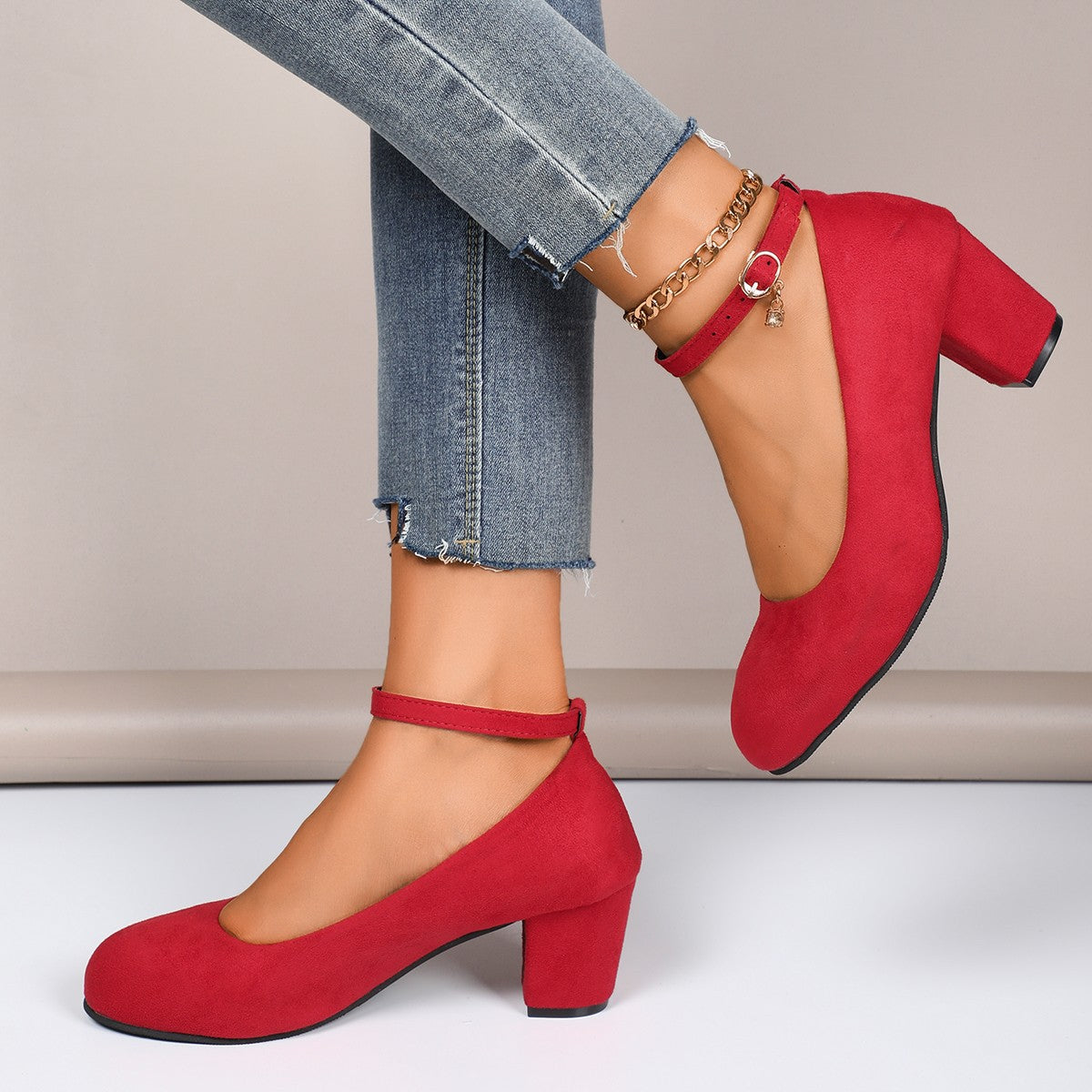 Damen Blockabsatz-Pumps mit verstellbarem Riemen und elegantem Stil