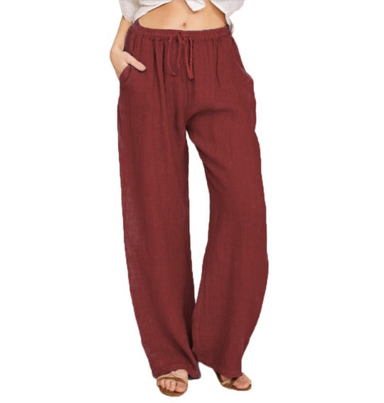 Damen luftige Palazzo-Hose mit Tunnelzugbund, elastischem Taillenabschluss und seitlichen Eingrifftaschen Shop Nory
