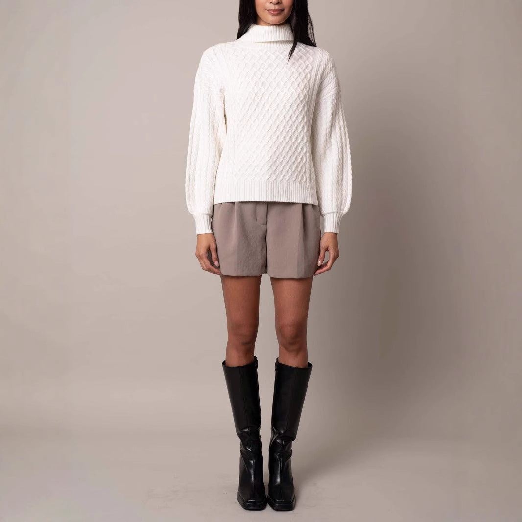 Damen Modischer Strickpullover mit hohen Kragen
