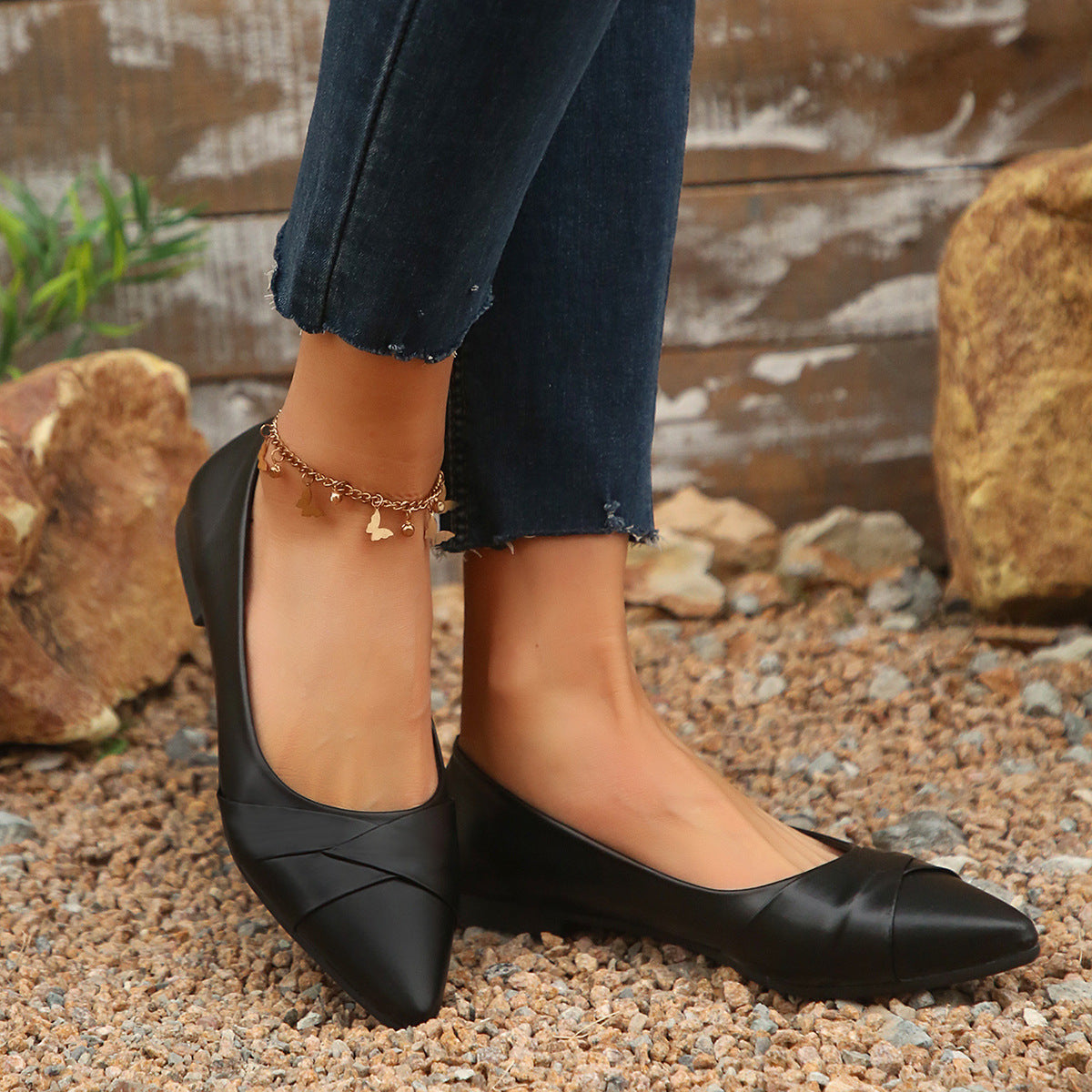 Damen elegante Ballerinas mit raffiniertem Lederoberteil Shopnory