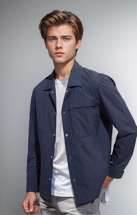 Herren Leichtes Utility-Overshirt mit Pattentaschen und Druckknopfleiste Shop Nory