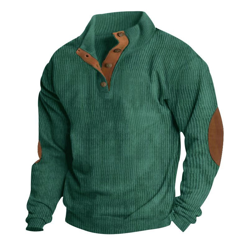 Herren Strukturierter Pullover mit Henley-Knopfleiste, Ellbogen-Patches und zweifarbigem Block Shop Nory