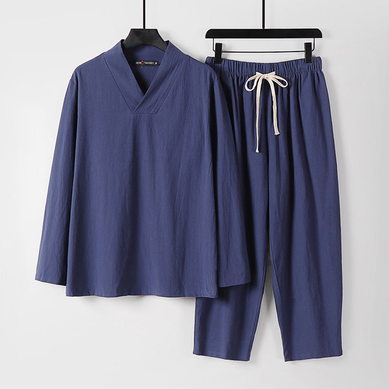 Herren Leichtes, weites Loungewear-Set mit V-Ausschnitt und Kordelbund Shop Nory