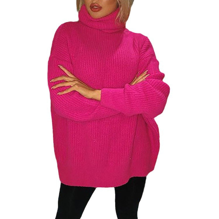 Damen Oversize-Rollkragenpullover aus grobem Rippstrick mit verlängertem Saum Shop Nory
