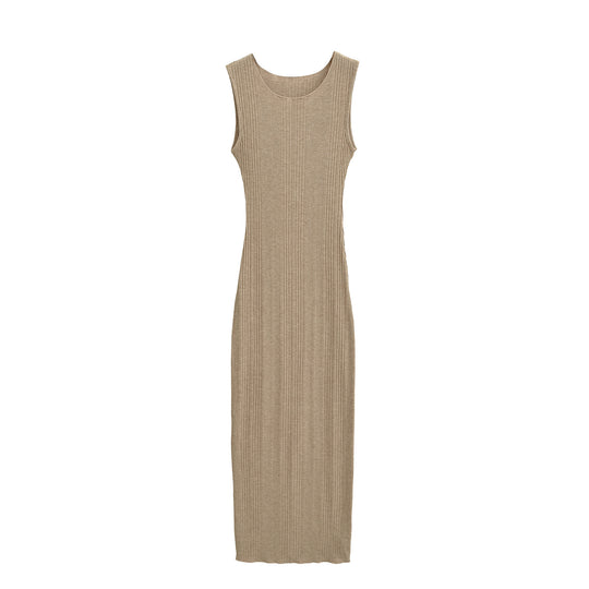 Damen Figurnahes ärmelloses Rippstrick-Maxikleid mit Rundhalsausschnitt Shop Nory