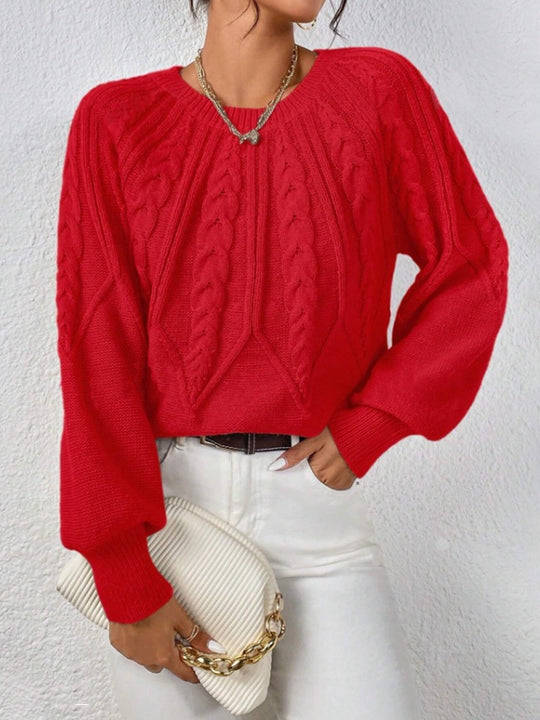 Damen nan kurzer Zopfmuster-Strickpullover mit Ballonärmeln und geripptem Saum Shop Nory