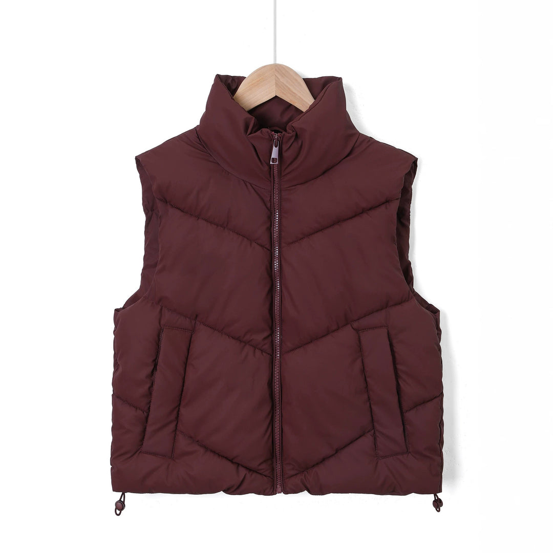Damen Ärmellose gesteppte Thermoweste mit hohem Standkragen und Kordelzug Shop Nory