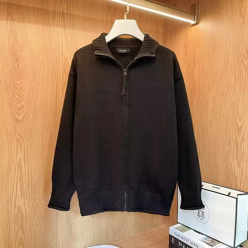 Unisex Komfortabler Reißverschluss-Strickblouson mit geradem Schnitt und Stehkragen Shop Nory