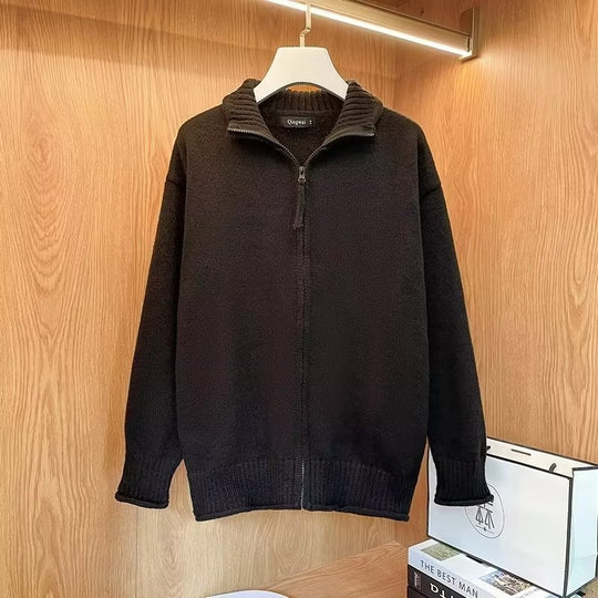 Unisex Komfortabler Reißverschluss-Strickblouson mit geradem Schnitt und Stehkragen Shop Nory