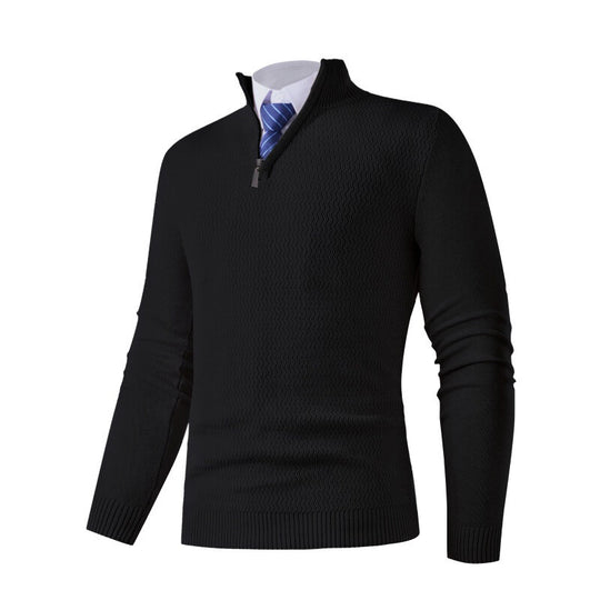 Herren feinstrickpullover mit Stehkragen und halbem Reißverschluss, Strukturstrick und schlanker Business-Casual-Passform Shop Nory