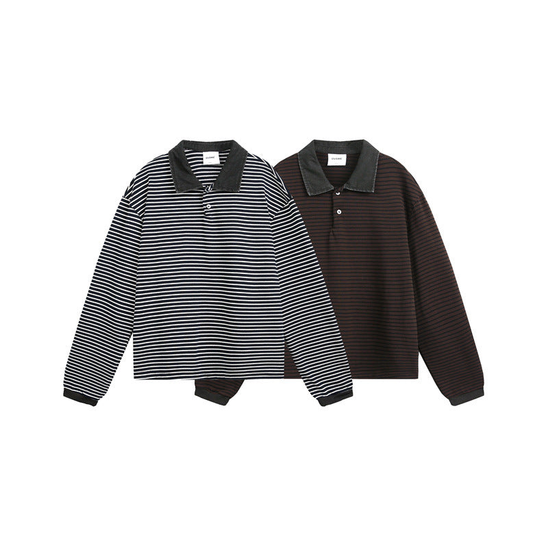 Unisex Relaxed-Rugby-Poloshirt mit Cordkragen und feinem Ringelstrick Shop Nory