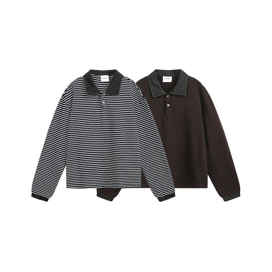 Unisex Relaxed-Rugby-Poloshirt mit Cordkragen und feinem Ringelstrick Shop Nory