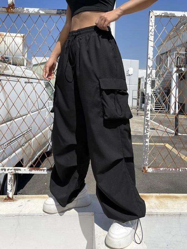 Damen nan weite Cargo-Hose mit Tunnelzugbund, Mehrfachtaschen und verstellbarem Saum Shop Nory