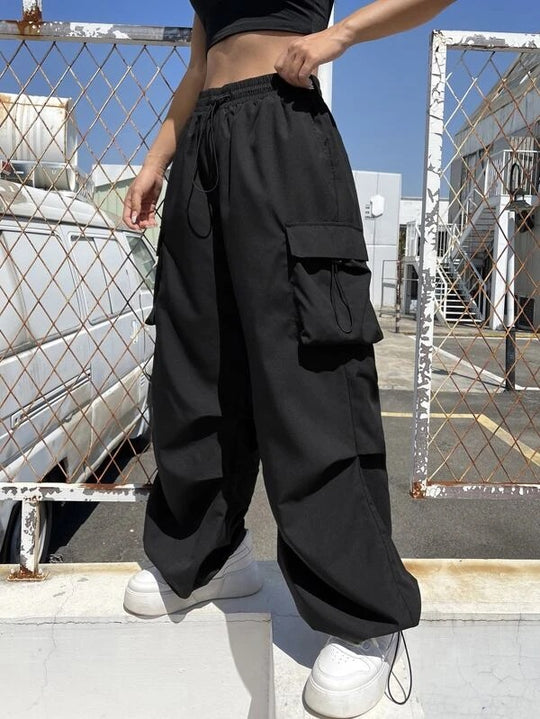 Damen nan weite Cargo-Hose mit Tunnelzugbund, Mehrfachtaschen und verstellbarem Saum Shop Nory