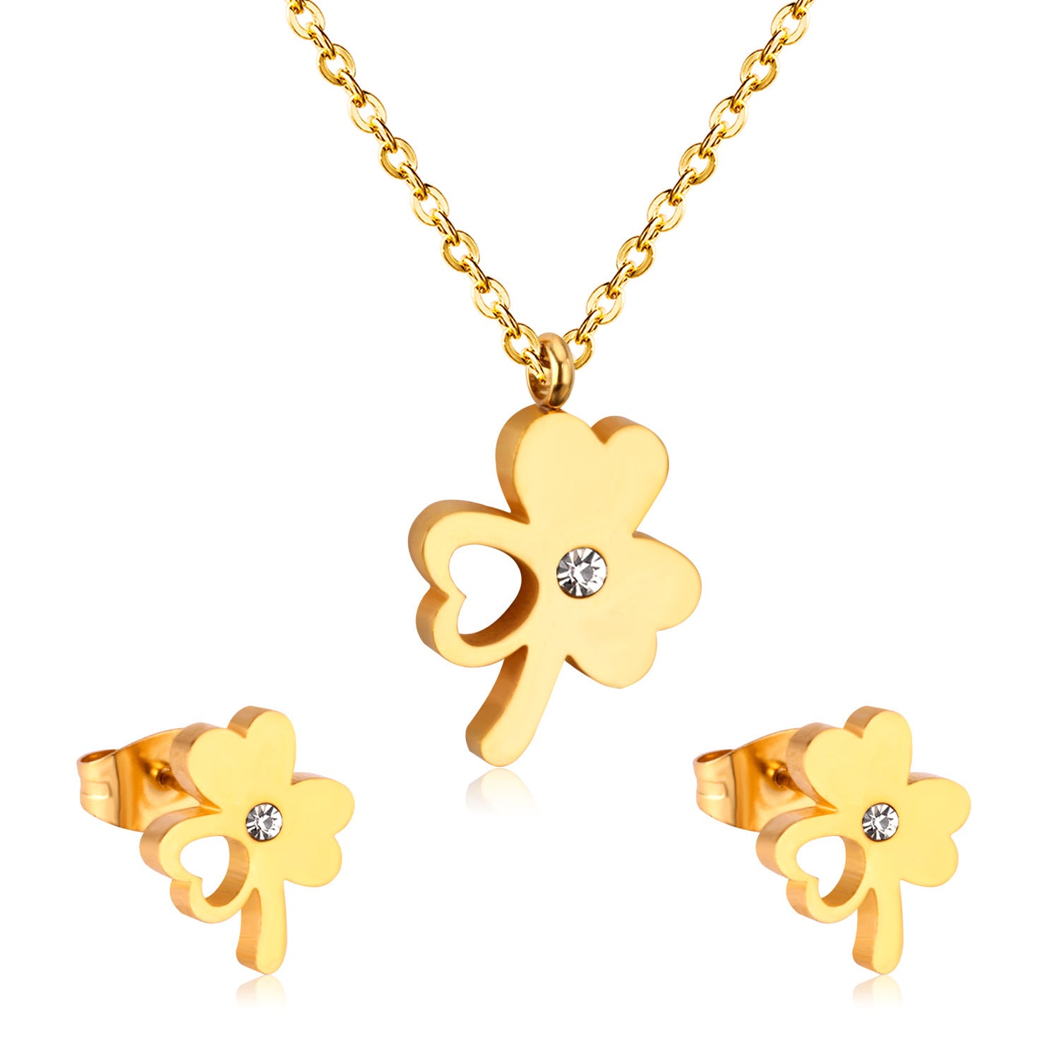 Damen Schmuckset mit herzförmigen Anhängern aus goldplattiertem Edelstahl Shop Nory