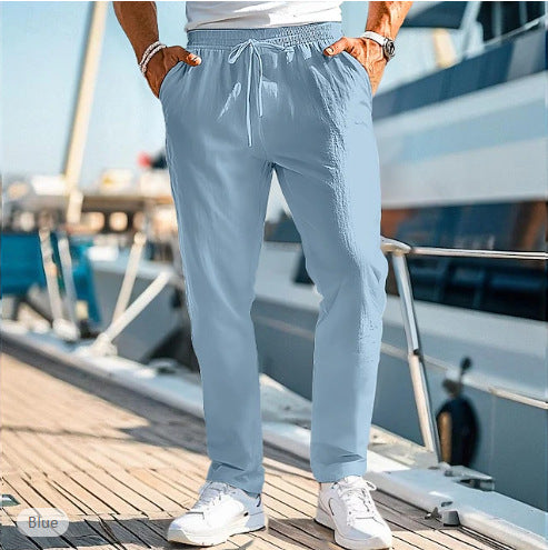Herren lässige Leinenmisch-Joggerhose mit Kordelzug, angeschrägten Eingrifftaschen und schmalem Knöchelabschluss Shop Nory