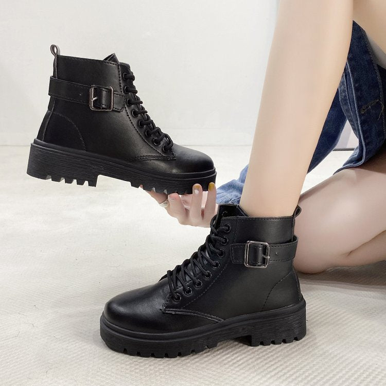 Damen Schnürstiefeletten mit robustem Profil und modischem Reißverschluss Shopnory