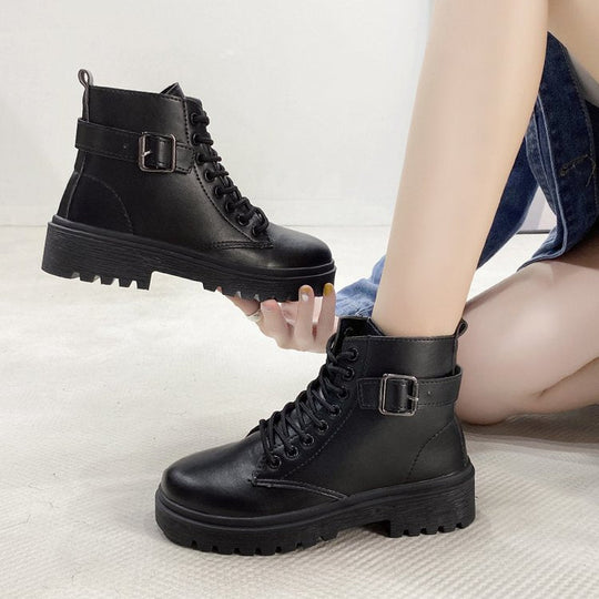 Damen Schnürstiefeletten mit robustem Profil und modischem Reißverschluss Shopnory