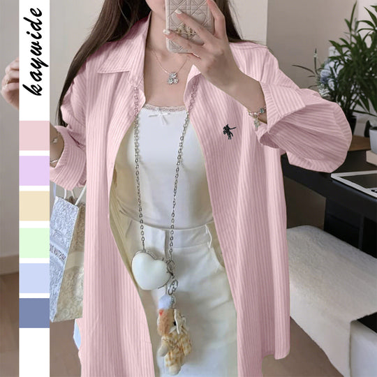 Damen nan oversized Hemd mit feiner Nadelstreifenstruktur, Kentkragen, abgerundetem Saum und geknöpften Manschetten Shop Nory