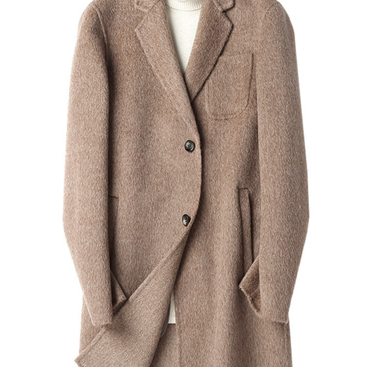 Herren Strukturierter Longcoat aus Wollmix mit fallendem Revers und Ein-Knopf-Verschluss Shop Nory