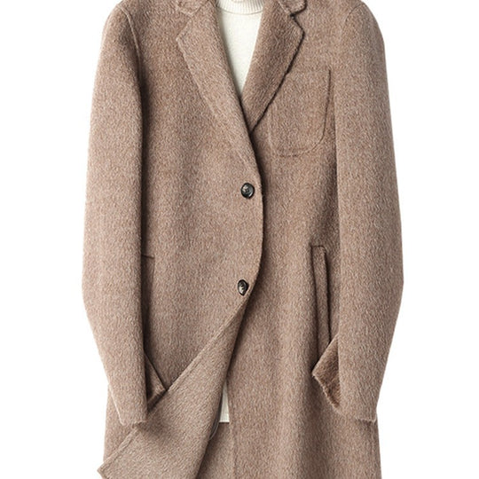 Herren Strukturierter Longcoat aus Wollmix mit fallendem Revers und Ein-Knopf-Verschluss Shop Nory